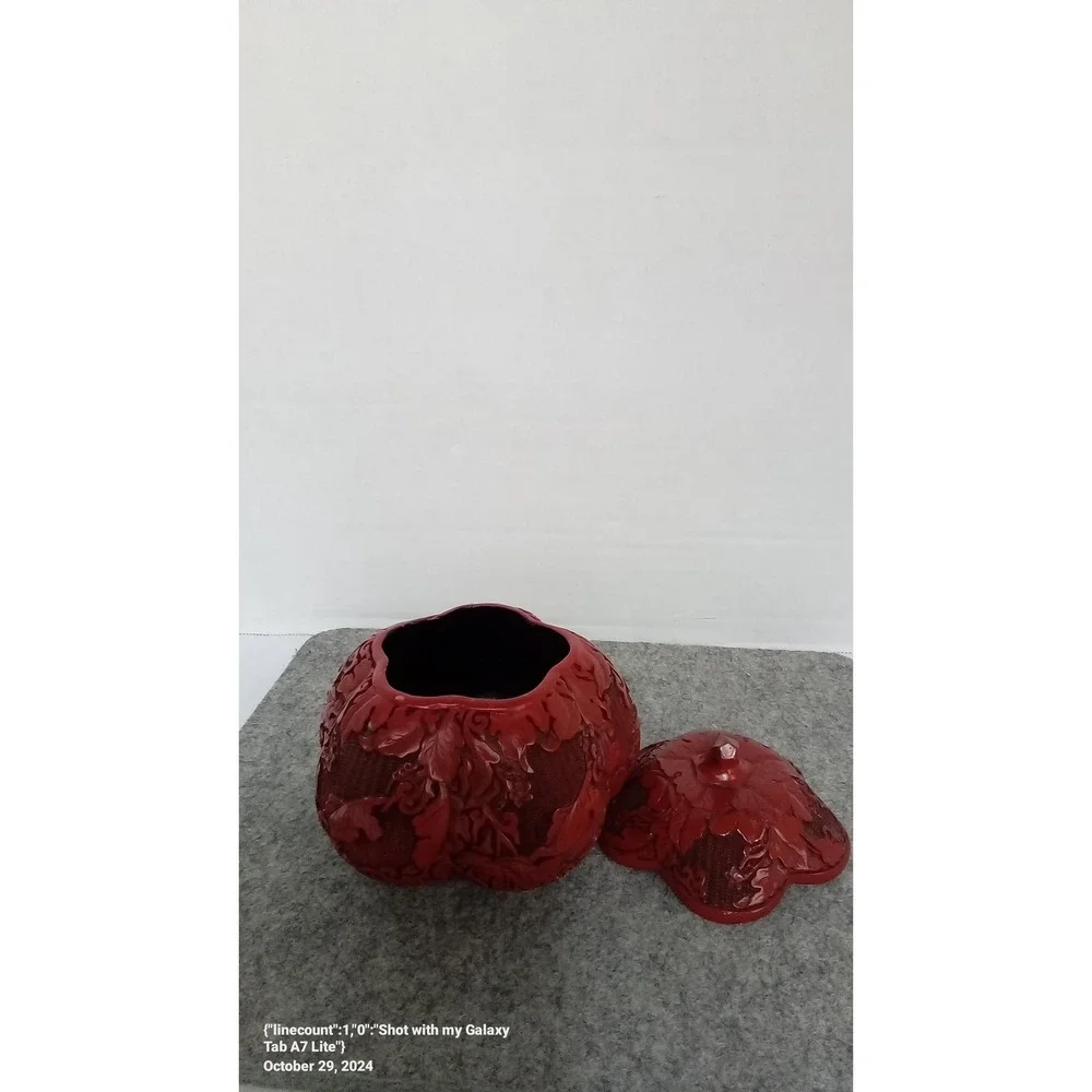 Red Pumpkin Jar with Lid, Unique Decorative Trinket Box, Autumn‎ Decor